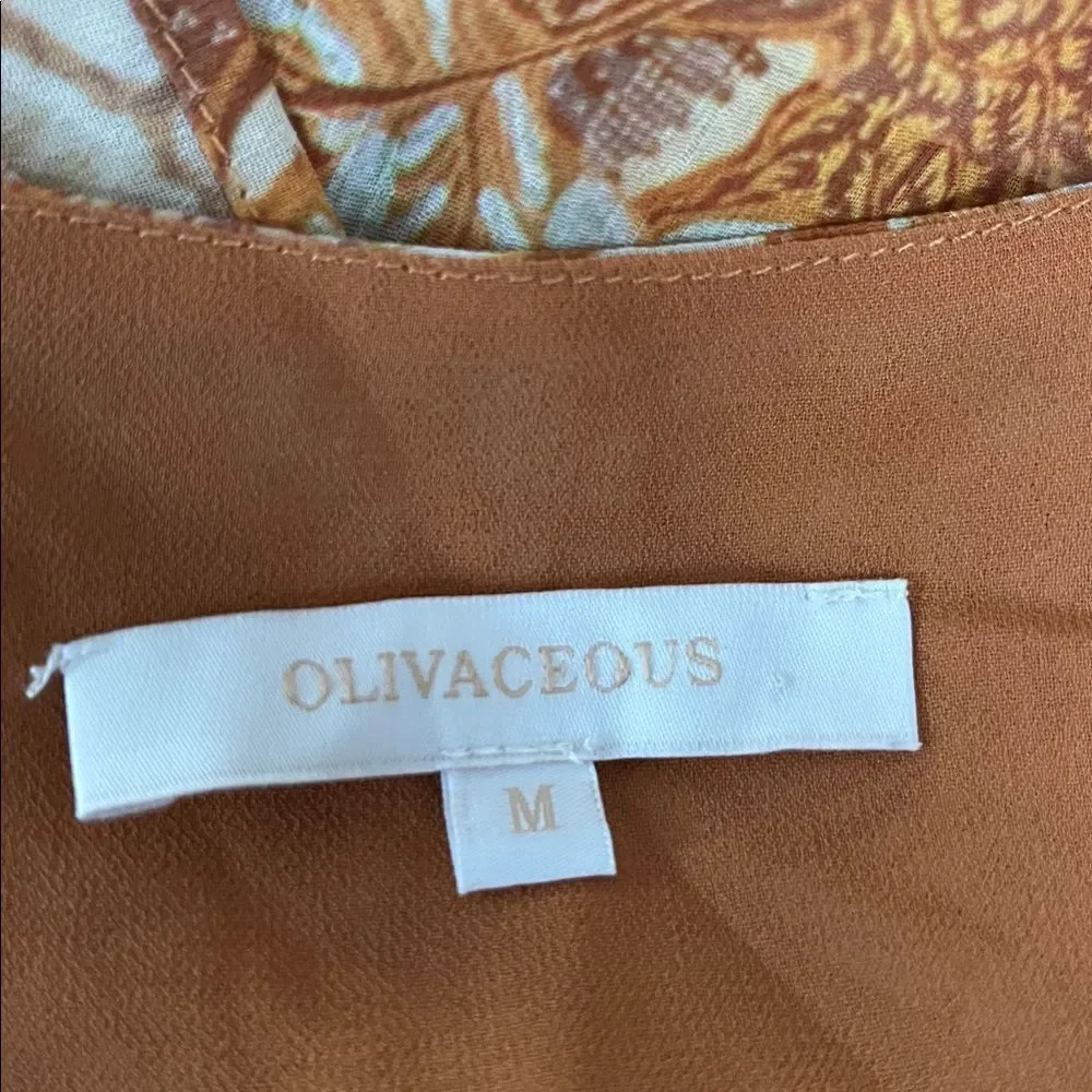 Olivaceous orange floral v neck blouson style  elastic waist ruffled dress , M.